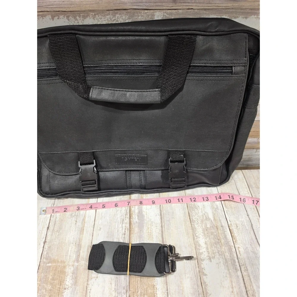 Ashten Black Faux Leather Laptop Messenger Bag Briefcase with Shoulder Strap